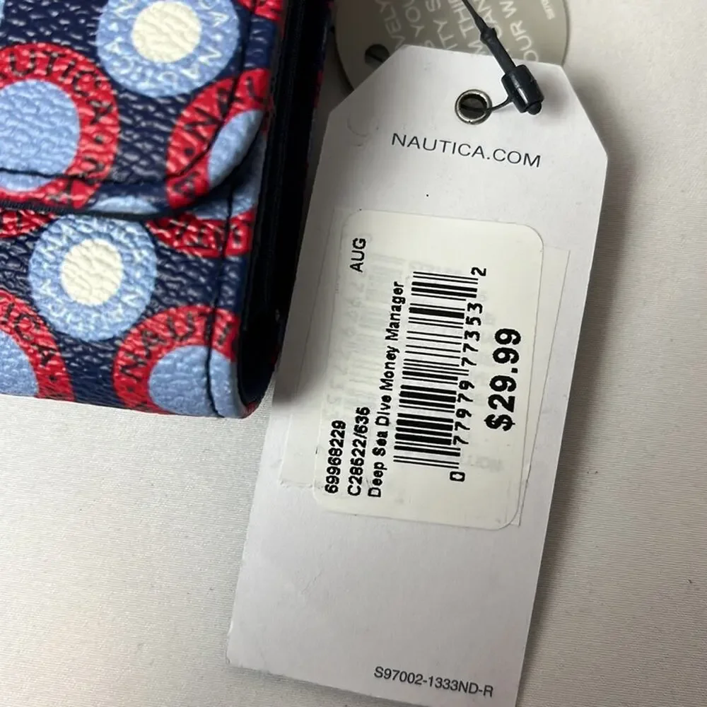 Nautica Deep Sea Dive Money Manager Wallet Red Blue 7.5”x3.5”